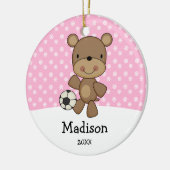 voetbal Beer Roze Kinder kerstmis op maat Keramisch Ornament (Links)