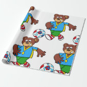 Voetbal Beer Spelen Football in Sport Outfit Cadeaupapier (Uitgerold)