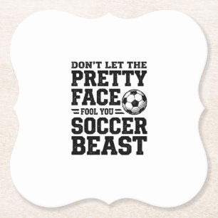 Voetbal Beest Mooie Gezicht Vintage Typografie Shi Kartonnen Onderzetters