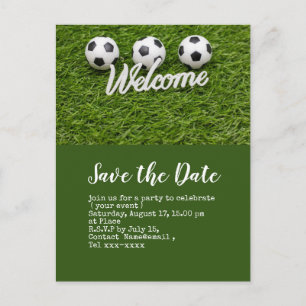 Voetbal bewaar de datumbal voor Welcome Party Briefkaart