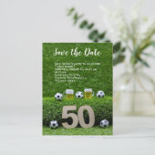 Voetbal bewaart de datum bal 50th Birthday Party Briefkaart (Staand voorkant)
