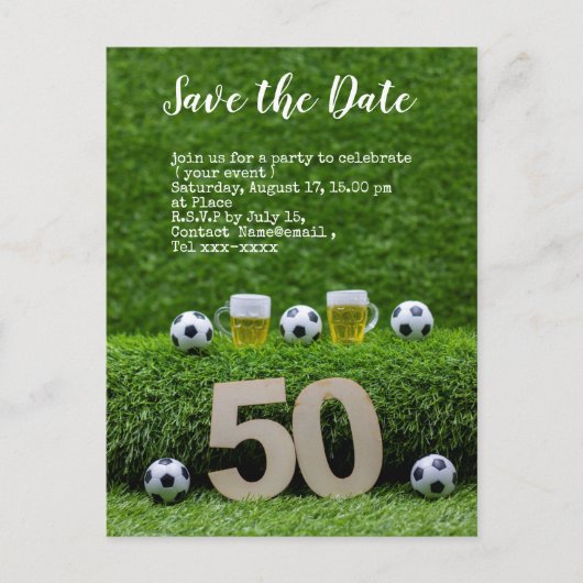 Voetbal bewaart de datum bal 50th Birthday Party Briefkaart (Voorkant)