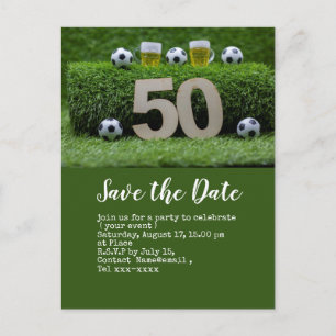Voetbal bewaart de datum bal 50th Birthday Party Briefkaart