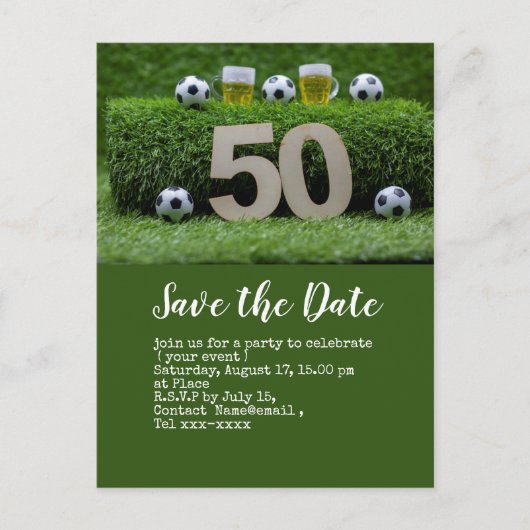 Voetbal bewaart de datum bal 50th Birthday Party Briefkaart (Voorkant)