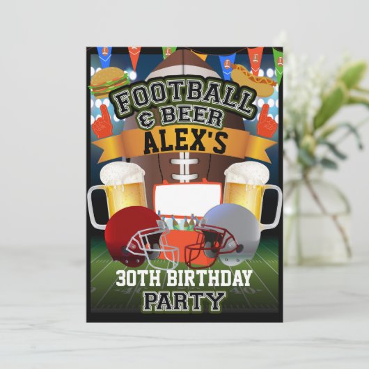 Voetbal & Bier Sportspel Verjaardagsfeestje Kaart (Staand voorkant)