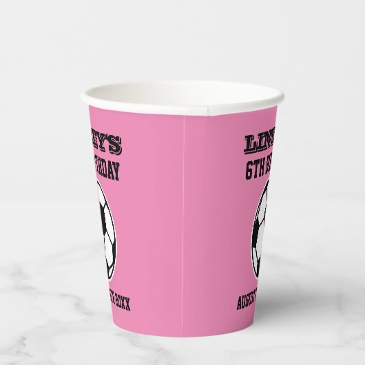 Voetbal Birthday party roze Papieren Bekers (Rechts)