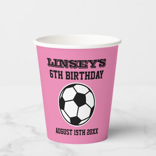 Voetbal Birthday party roze Papieren Bekers (Voorkant)