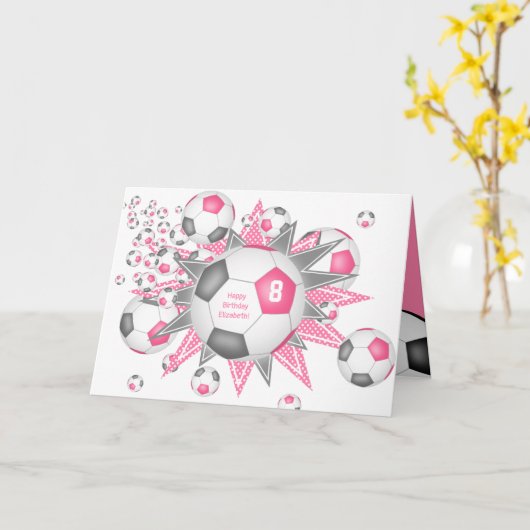 voetbal blaasmeisjes roze grijze verjaardag kaart (Gele Bloem)