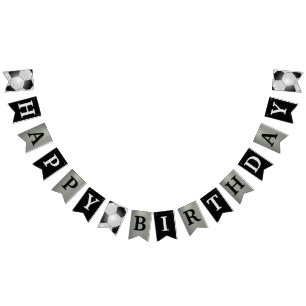 Voetbal Black en Silver Happy Birthday Banner