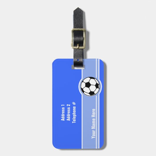 Voetbal; blauw bagagelabel (Voorkant verticaal)