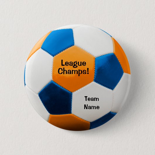 Voetbal, blauw en Sinaasappel, teamnaam; Ronde Button 5,7 Cm (Voorkant)