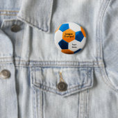 Voetbal, blauw en Sinaasappel, teamnaam; Ronde Button 5,7 Cm (In situ)