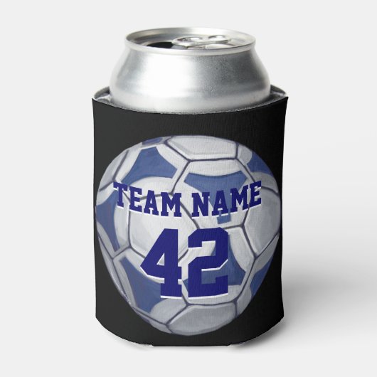 Voetbal Blauw en Wit Naam en Aantal Blikjeskoeler (Blikje Voorkant)