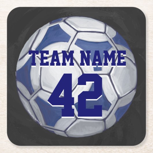 Voetbal Blauw en Wit Naam en Aantal Kartonnen Onderzetters (Voorkant)