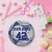 Voetbal Blauw en Wit Naam en Aantal Papieren Bordje (Feest)