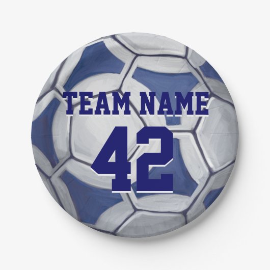 Voetbal Blauw en Wit Naam en Aantal Papieren Bordje (Voorkant)