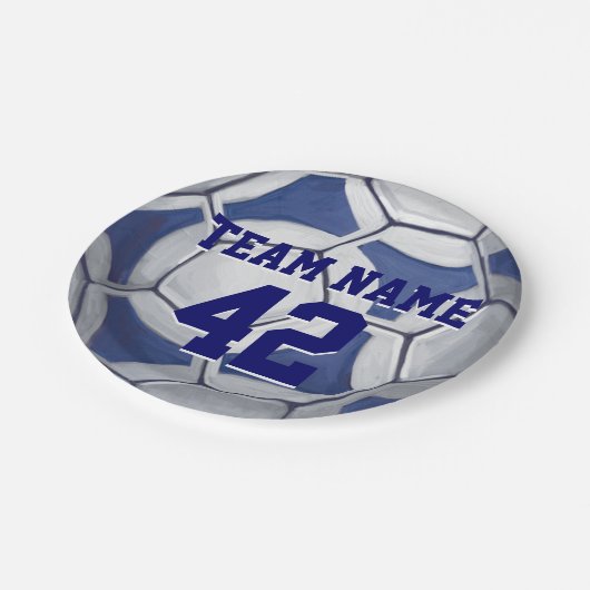 Voetbal Blauw en Wit Naam en Aantal Papieren Bordje (Gekanteld)