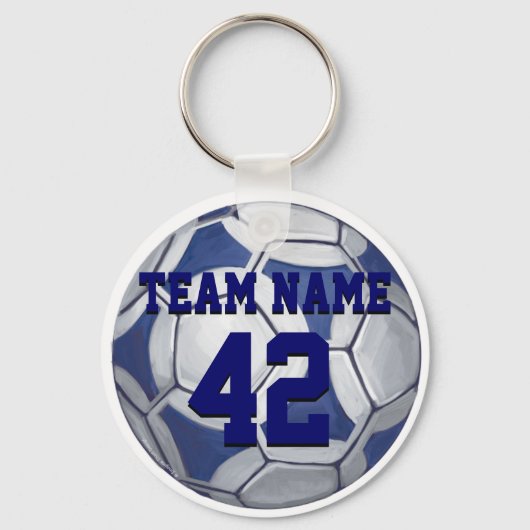 Voetbal Blauw en Wit Naam en Aantal Sleutelhanger (Voorkant)