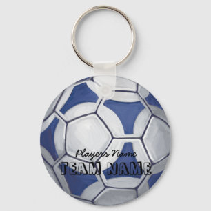 Voetbal Blauw en Wit Naam en Aantal Sleutelhanger