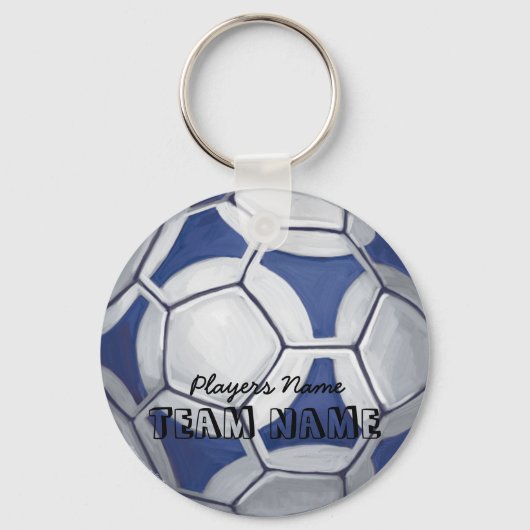 Voetbal Blauw en Wit Naam en Aantal Sleutelhanger (Voorkant)