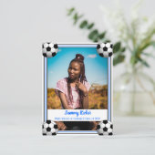 Voetbal Blauw en Zwart Afstuderen Aankondigingskaart (Staand voorkant)