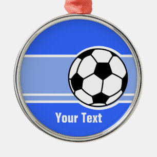 Voetbal; Blauw Metalen Ornament