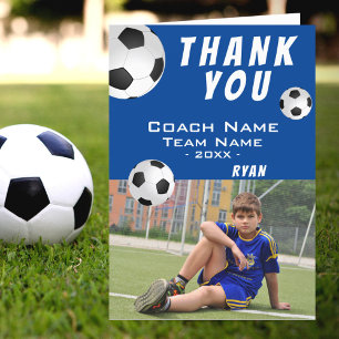 Voetbal Blauwe Dank je Coach Fotokaart Bedankkaart
