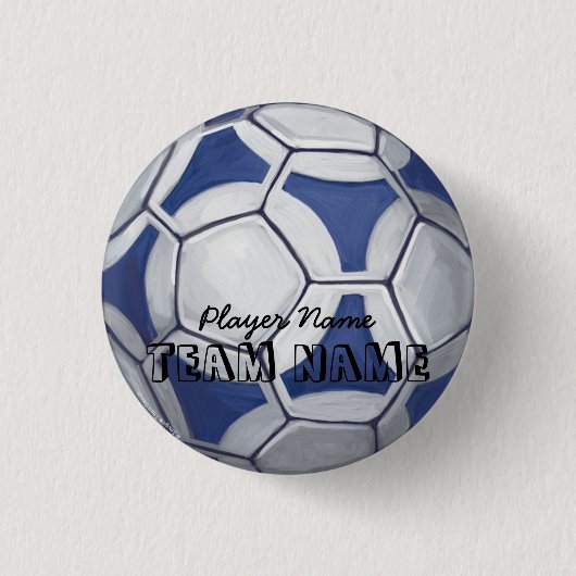 Voetbal Blauwe en Witte Naam en Nummer Ronde Button 3,2 Cm (Voorkant)