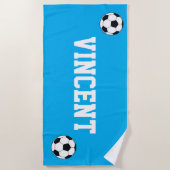 Voetbal Blauwe Kinderen Aangepaste Naam Strandlaken (Voorkant)