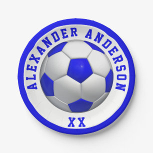 Voetbal Blauwe Naam en Shirt Personaliseer Papieren Bordje