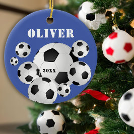 Voetbal Blauwe Sport Kinderen Aandenken Keramisch Ornament