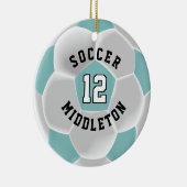 Voetbal ⚽ Blauwgroen en wit Keramisch Ornament (Rechts)