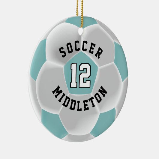 Voetbal ⚽ Blauwgroen en wit Keramisch Ornament (Rechts)