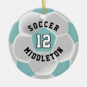 Voetbal ⚽ Blauwgroen en wit Keramisch Ornament (Voorkant)