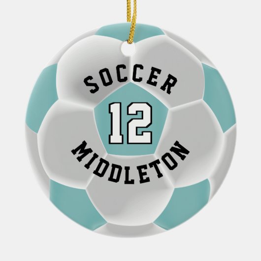 Voetbal ⚽ Blauwgroen en wit Keramisch Ornament (Voorkant)