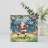 Voetbal blij Vakantie Kerstman Kerstmis Feestdagenkaart (Staand voorkant)