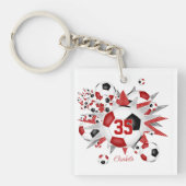 Voetbal blowout meisje rood zwart gepersonaliseerd sleutelhanger (Voorkant)