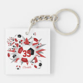 Voetbal blowout meisje rood zwart gepersonaliseerd sleutelhanger (Achterkant)