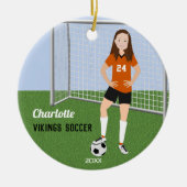 Voetbal Brunette in het Oranje Keramisch Ornament (Voorkant)