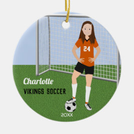 Voetbal Brunette in het Oranje Keramisch Ornament