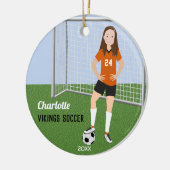 Voetbal Brunette in het Oranje Keramisch Ornament (Links)