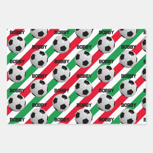 Voetbal Christmas Naam toevoegen 3 Kinder Inpakpapier Vel (Voorkant 3)