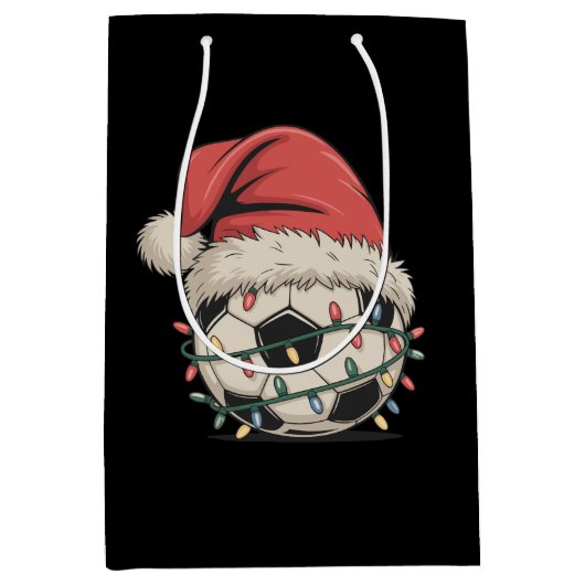 Voetbal Christmas Santa Hat Xmas Sports Medium Cadeauzakje (Voorkant)