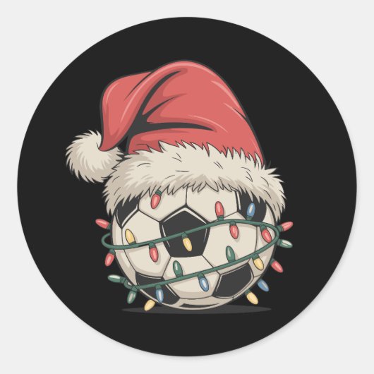 Voetbal Christmas Santa Hat Xmas Sports Ronde Sticker (Voorkant)