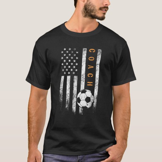Voetbal coach Amerikaanse Vlag Design Soccer Train T-shirt (Voorkant)