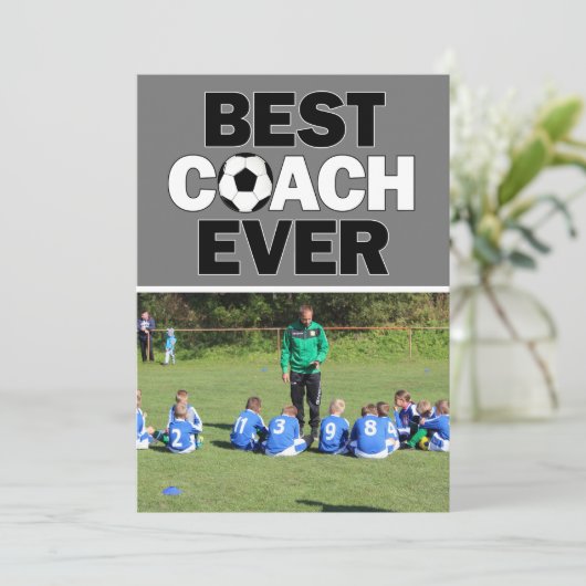 Voetbal coach Beste ooit Aangepaste Foto Hartelijk Bedankkaart (Staand voorkant)