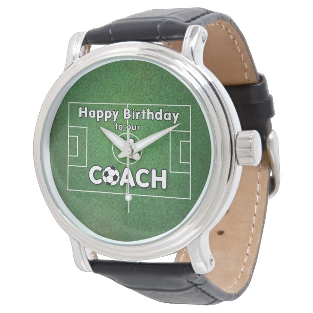 Voetbal coach Gejaard met grasveld en bal Horloge (Gekanteld)