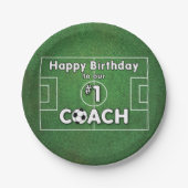Voetbal coach Gejaard met grasveld en bal Papieren Bordje (Voorkant)