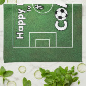 Voetbal coach Gejaard met grasveld en bal Theedoek (Gevouwen)