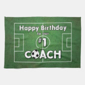 Voetbal coach Gejaard met grasveld en bal Theedoek (Horizontaal)